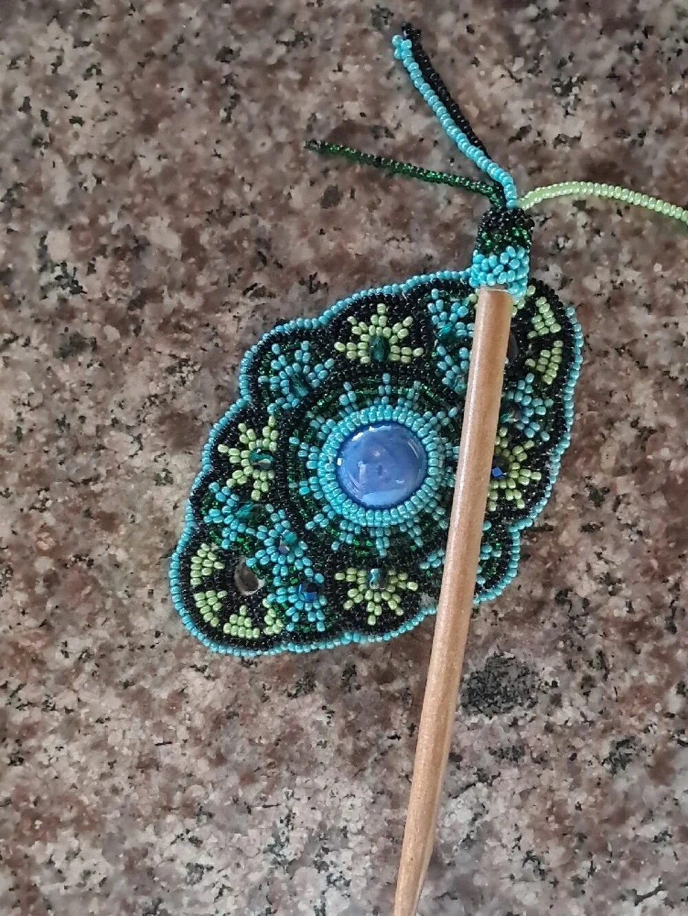 Handmade Beaded Turquoise Green Hair Barrette